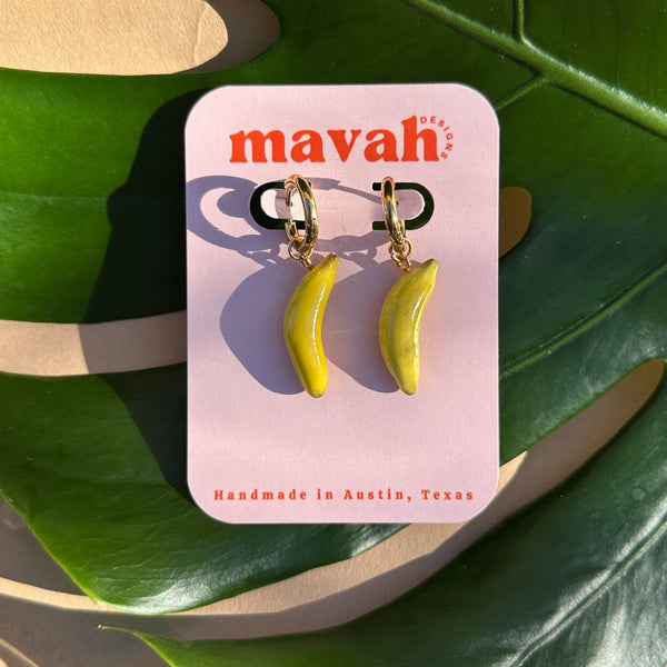 Banana Charm Huggie Earrings - 2