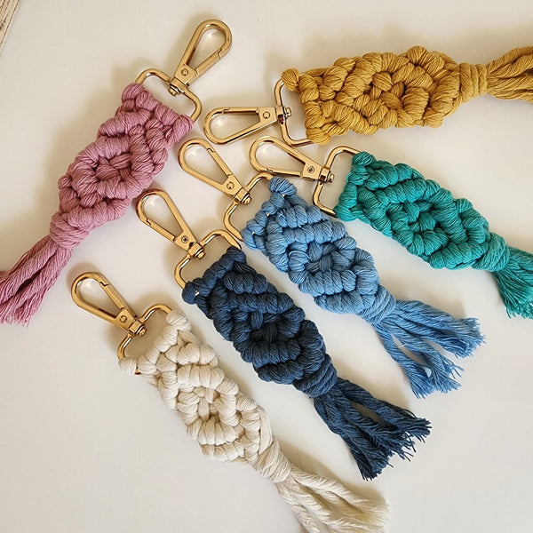 Handmade Macrame Cotton Keychain Charm with Golden Clasp - 5