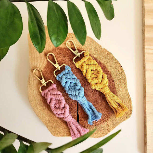 Handmade Macrame Cotton Keychain Charm with Golden Clasp - 8