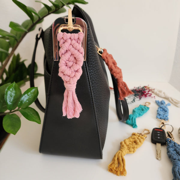 Handmade Macrame Cotton Keychain Charm with Golden Clasp - 6