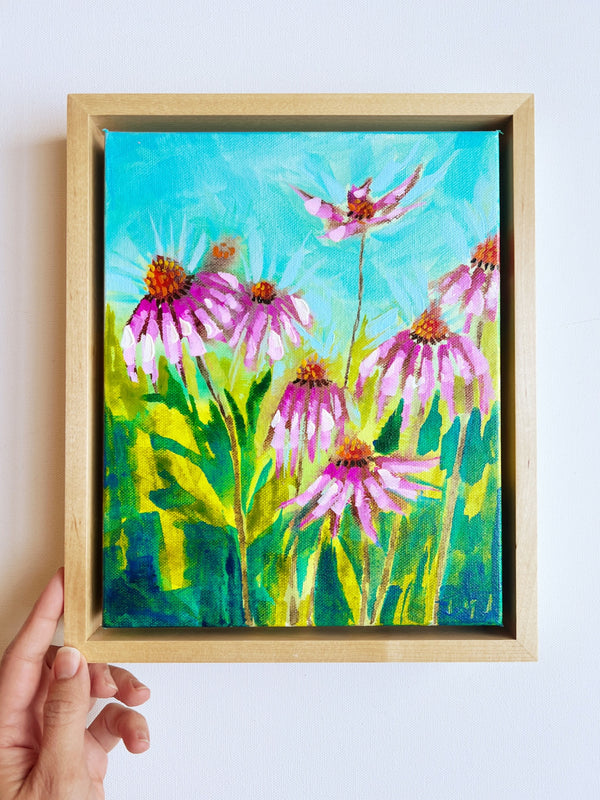 Original 8x10 framed echinacea painting - 1