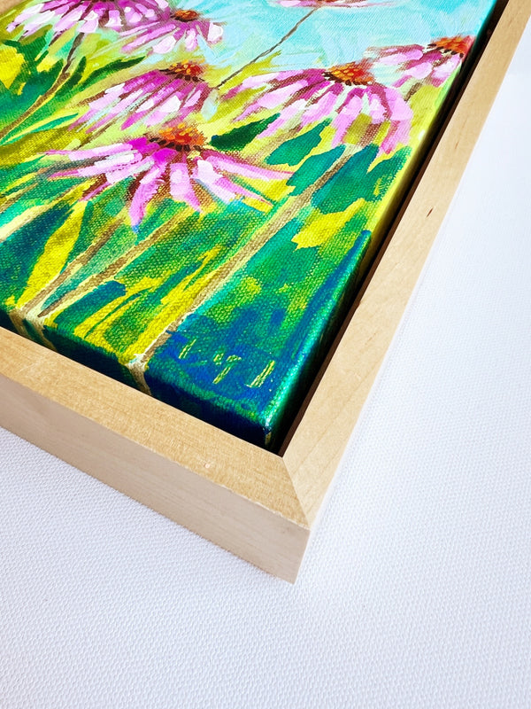 Original 8x10 framed echinacea painting - 2