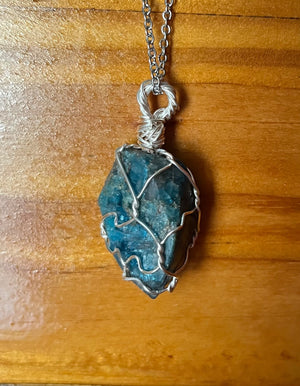 Blue apatite wire wrapped necklace  - 1