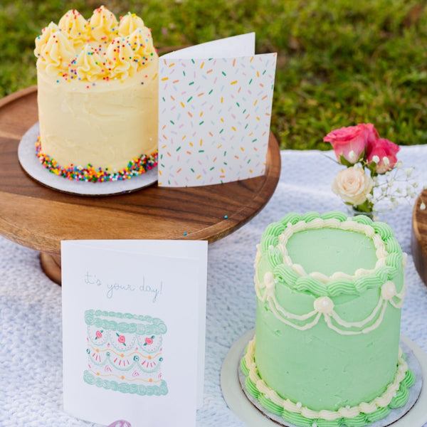It's Your Day! Green Vintage Cake Greeting Card - 3