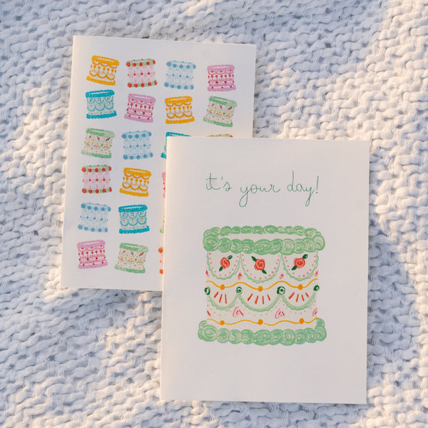 It's Your Day! Green Vintage Cake Greeting Card - 4