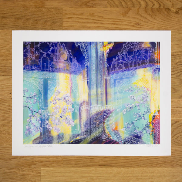 Vibrant Islamic European Fort with Tree Blossom Art Print