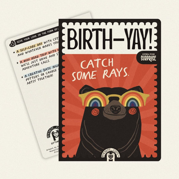 PresentCard™ Birth-Yay! Catch Some Rays Retro Rainbow Bear Birthday Card
