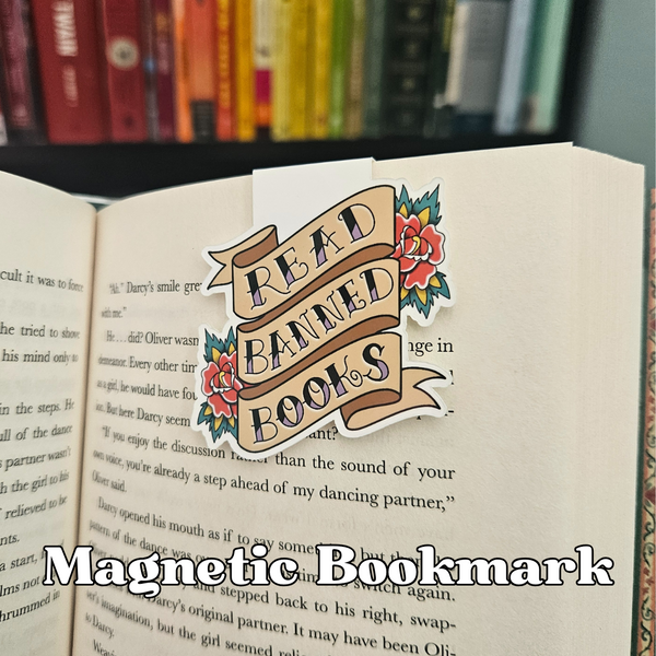 Read Banned Books Magnetic Bookmark in Traditional Rose Tattoo