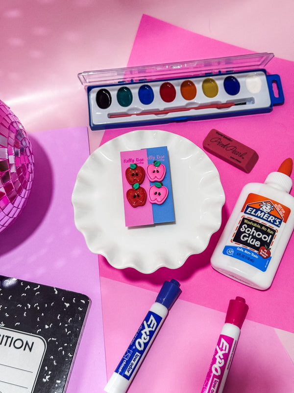 Pencil & Apple Stud Set