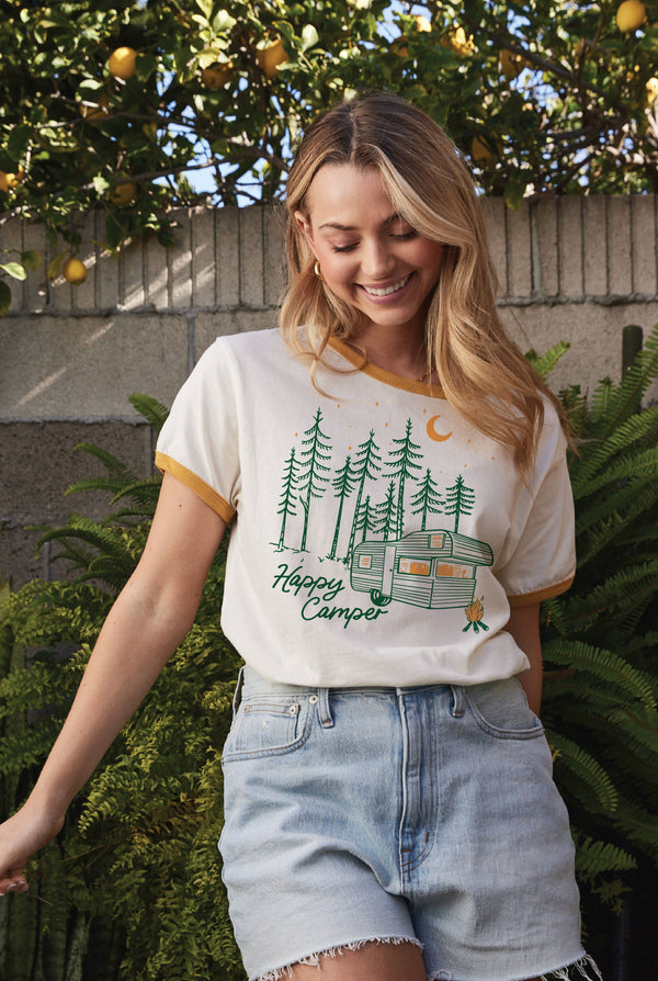 Happy Camper Ringer Graphic Top