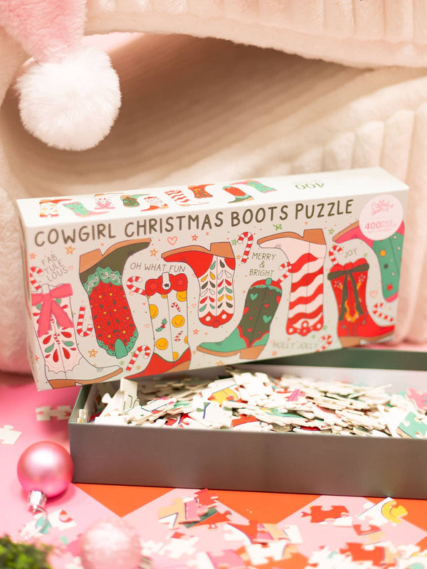 Christmas Western Cowgirl Boots - 400 Piece Jigsaw Puzzle