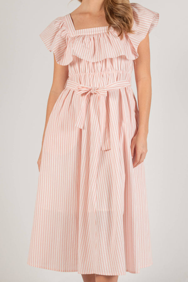 Pink Pinstripe Midi Dress