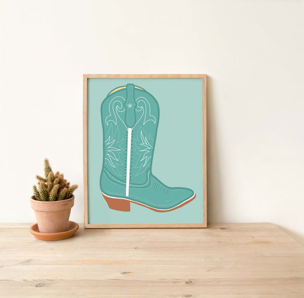 Blue Cowgirl Boot Art Print - 2