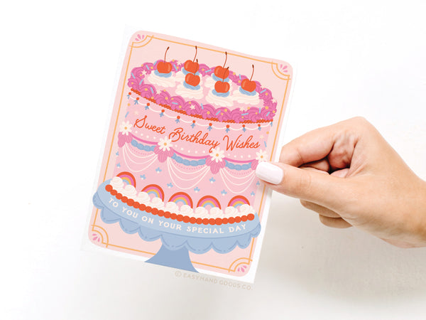 Sweet Birthday Wishes Retro Cake Greeting Card - RS