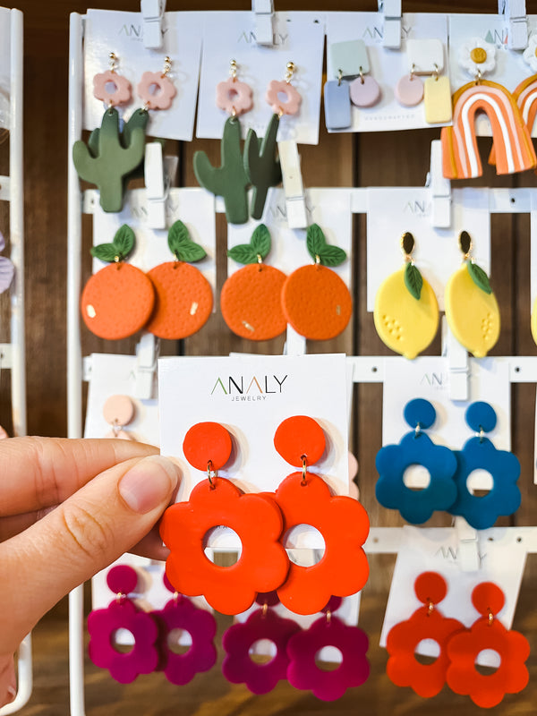 Retro Colorful Flower Earrings