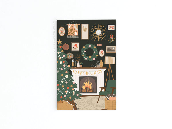 Happy Holidays Cozy Fireplace Refrigerator Magnet