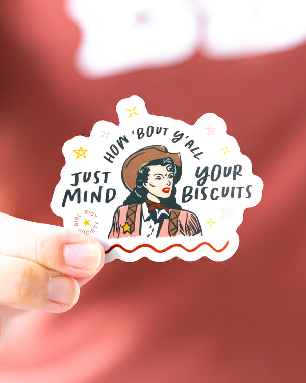 Girl Riot Society Die Cut Sticker - Mind Your Biscuits - Wholesale
