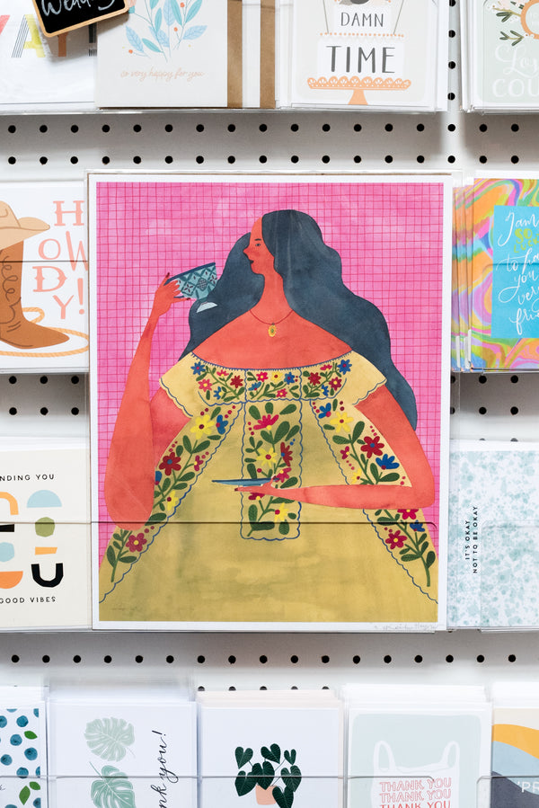 Mexican Woman with Hot Chocolate Art Print