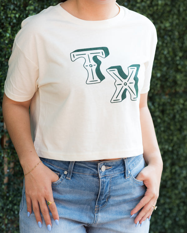 Texas "TX" Pine Green Crop Tee - Wholesale