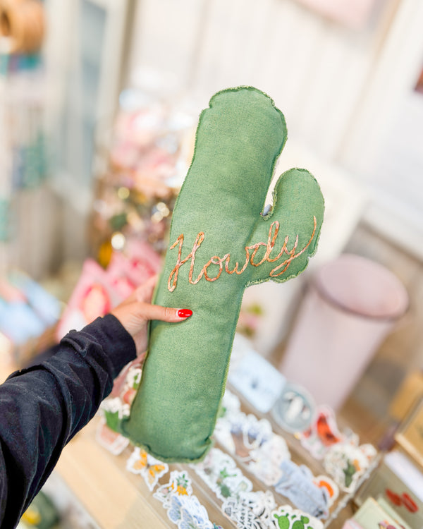 Hand Dyed and Embroidered Denim Cactus Pillow