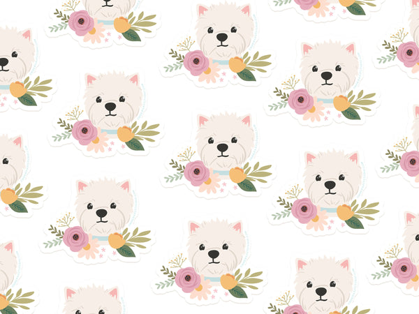 White Terrier Floral Sticker