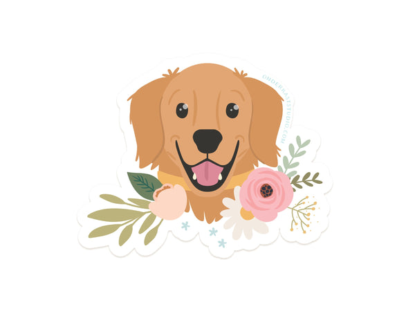 Golden Retriever Floral Sticker