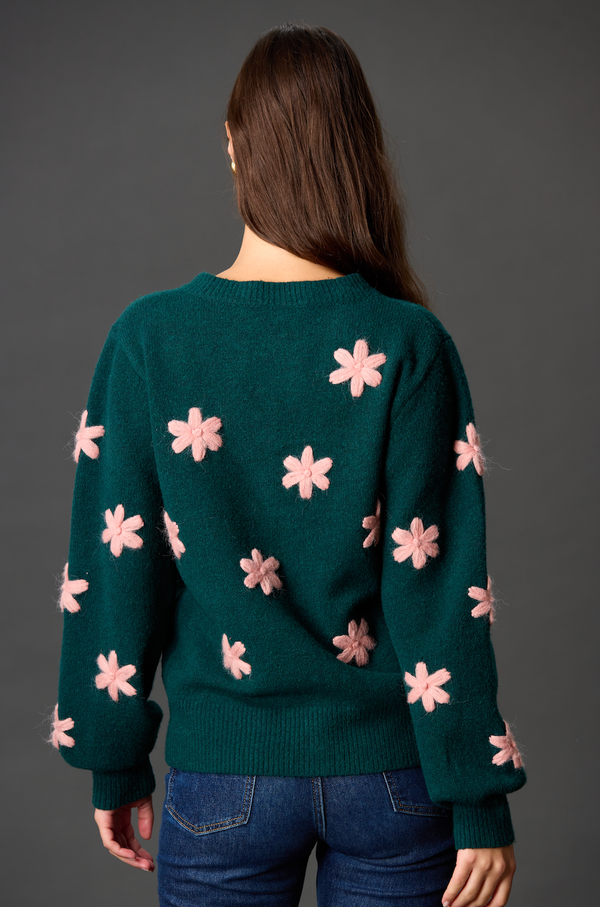 Long Sleeve Green Floral Cardigan