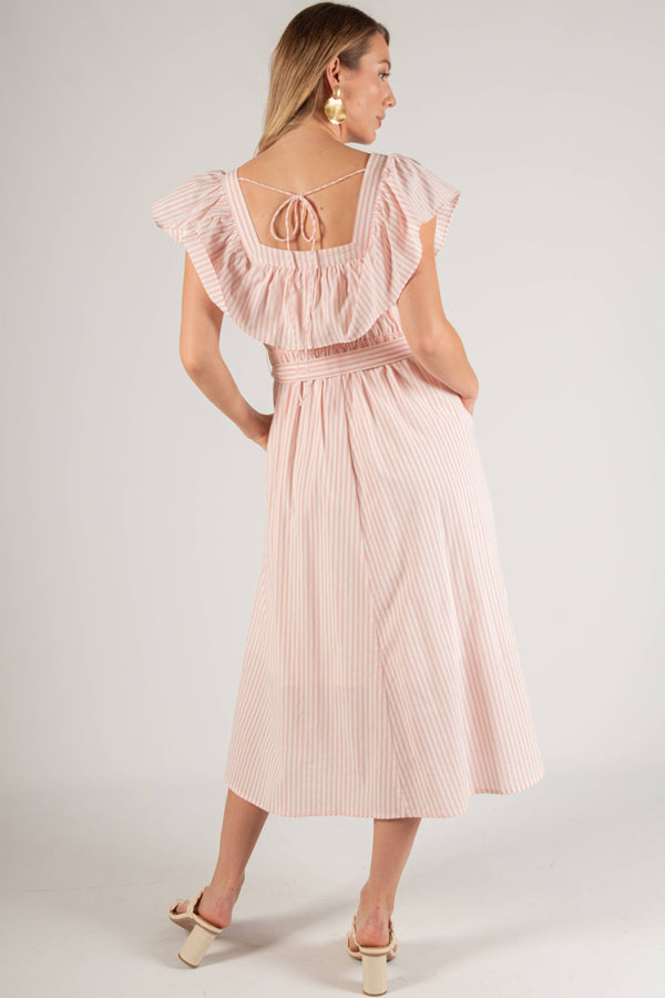 Pink Pinstripe Midi Dress