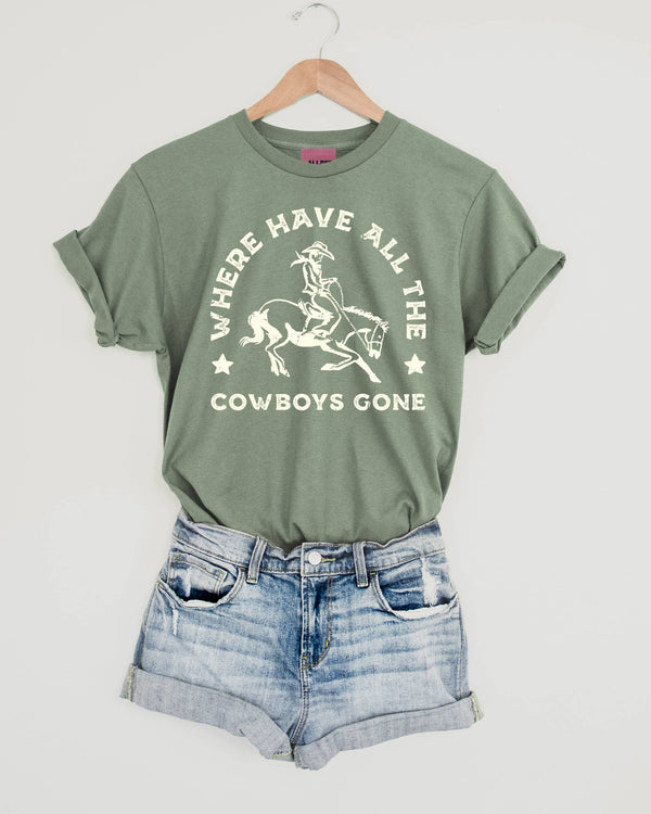 Where Have All The Cowboy Western Graphic Tee - Heather Sage