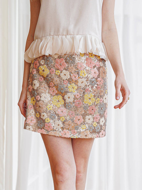 Blossoming Sequin Mini Skirt