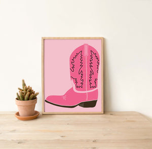Hot Pink Cowgirl Boot Art Print - 1