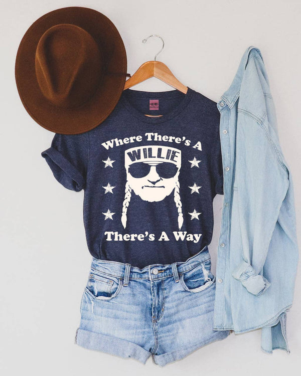 Where There's A Willie Tee - Heather Denim Blue