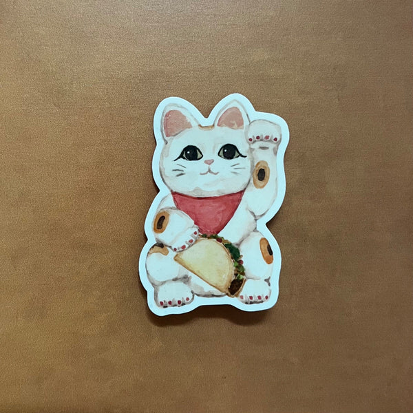 Japanese Maneki Lucky Cat with Taco Sticker - 2