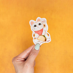 Japanese Maneki Lucky Cat with Taco Sticker - 1
