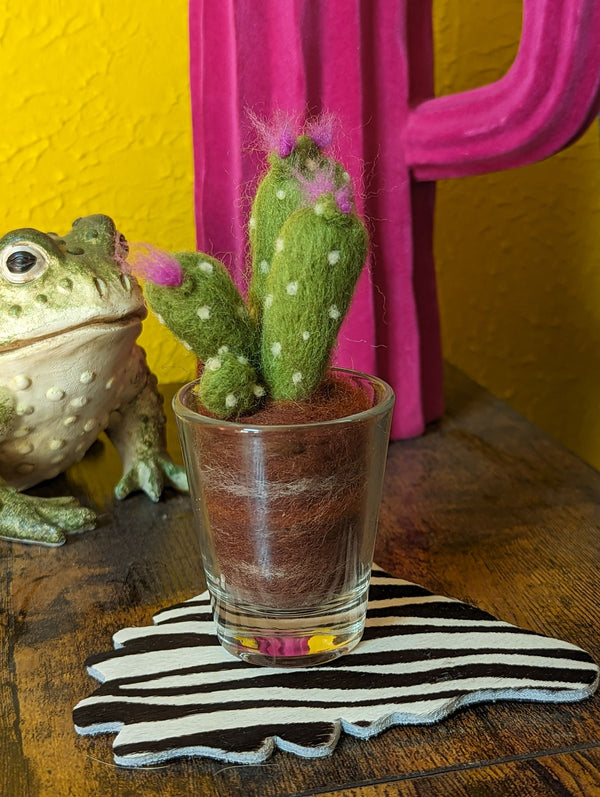 Needle-Felted Flowering Cacti in a Shot Glass - 1