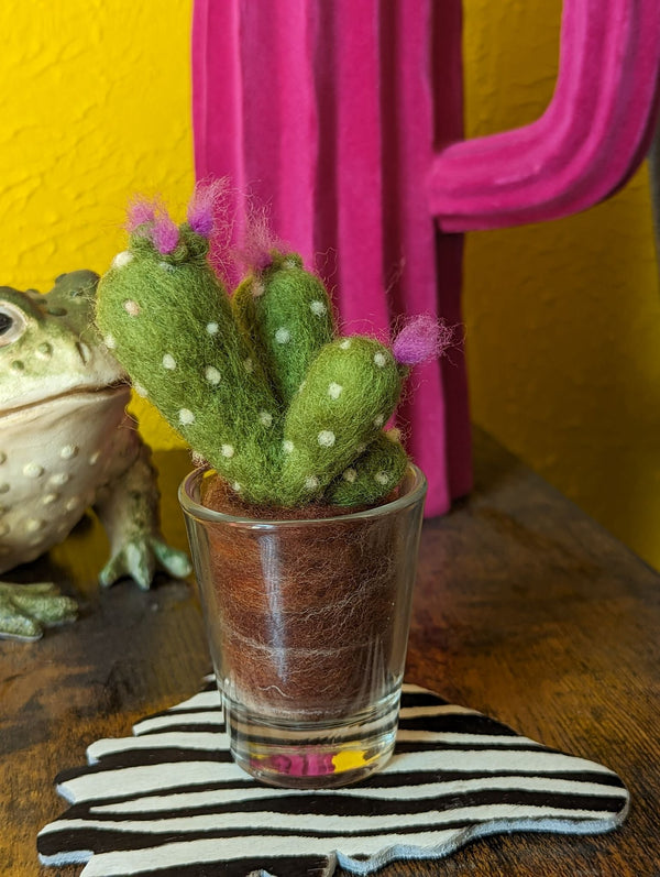 Needle-Felted Flowering Cacti in a Shot Glass - 2