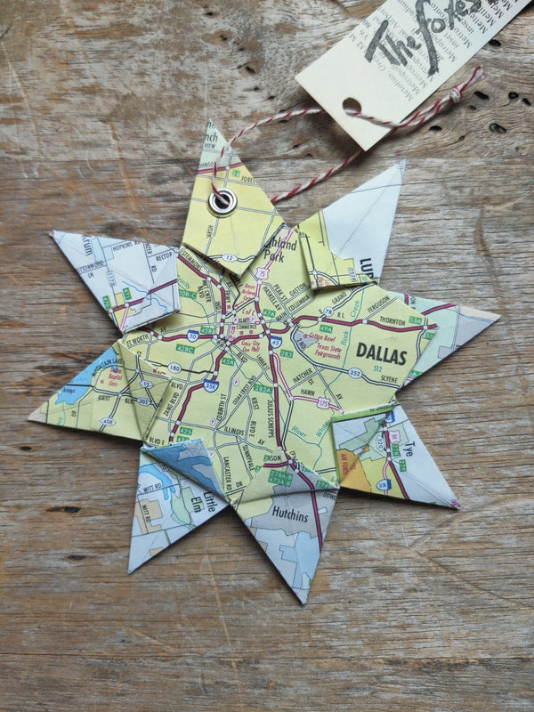 Upcycle Origami Map Ornament - Dallas, Tx - 1