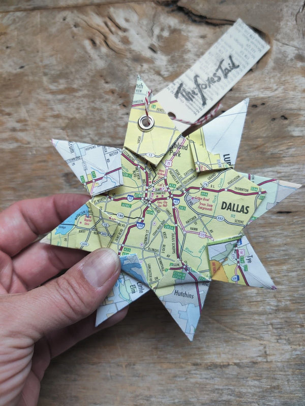 Upcycle Origami Map Ornament - Dallas, Tx - 2
