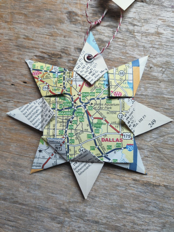 Upcycle Origami Map Ornament - Dallas, Tx - 4