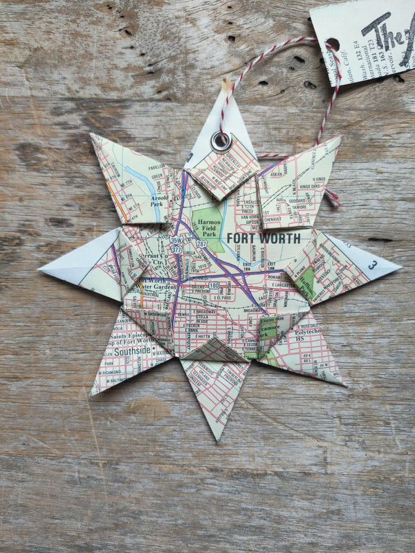 Upcycle Origami Map Ornament - Fort Worth, TX - 2