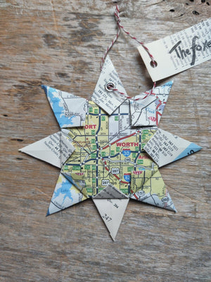 Upcycle Origami Map Ornament - Fort Worth, TX - 1