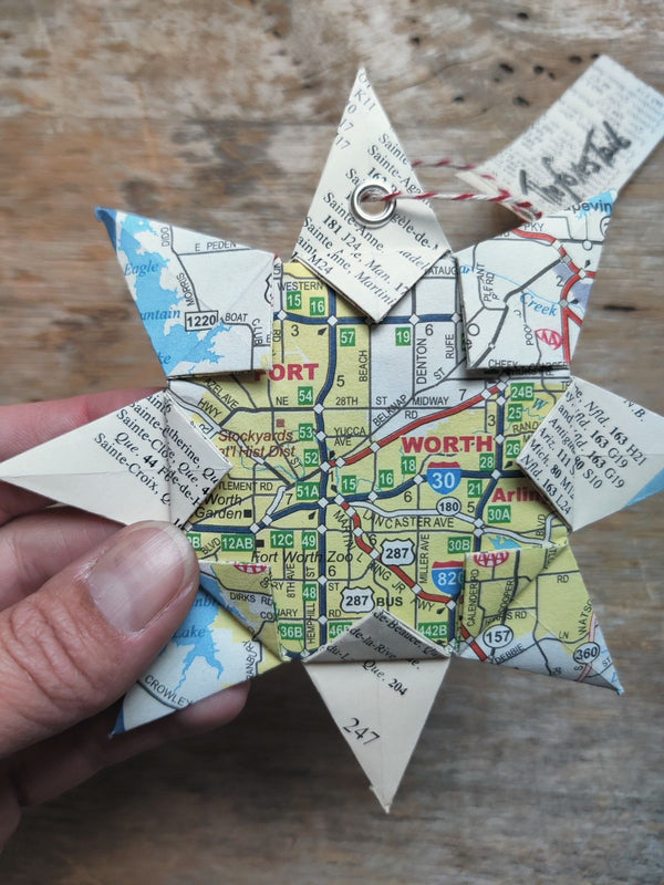 Upcycle Origami Map Ornament - Fort Worth, TX - 4