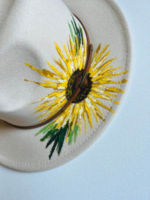 Cream Sunflower hand-painted hat - 1