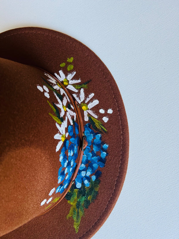 Brown hydrangea hand-painted hat - 2