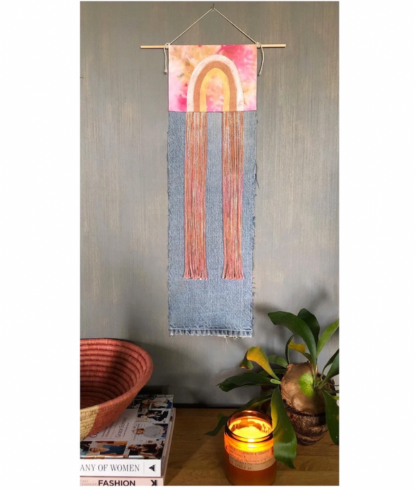 Denim and Dyed Fringe Painted Wall Art - 3