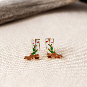 Cowgirl Cactus Boots Enamel Earrings - 1