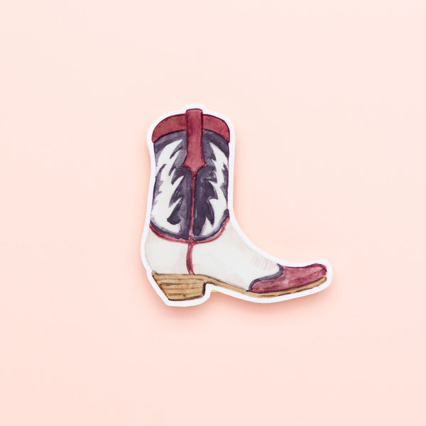 Cowboy Boot Sticker - Maroon and White - 2