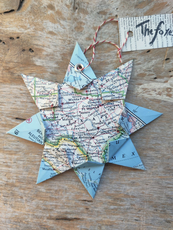 Upcycle Origami Map Ornament - Texas - 4