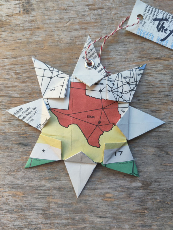 Upcycle Origami Map Ornament - Texas - 6