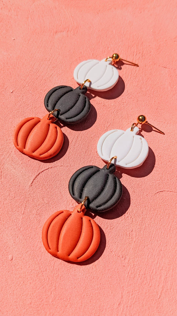 Fall Pumpkin Clay Earrings - Black - 2